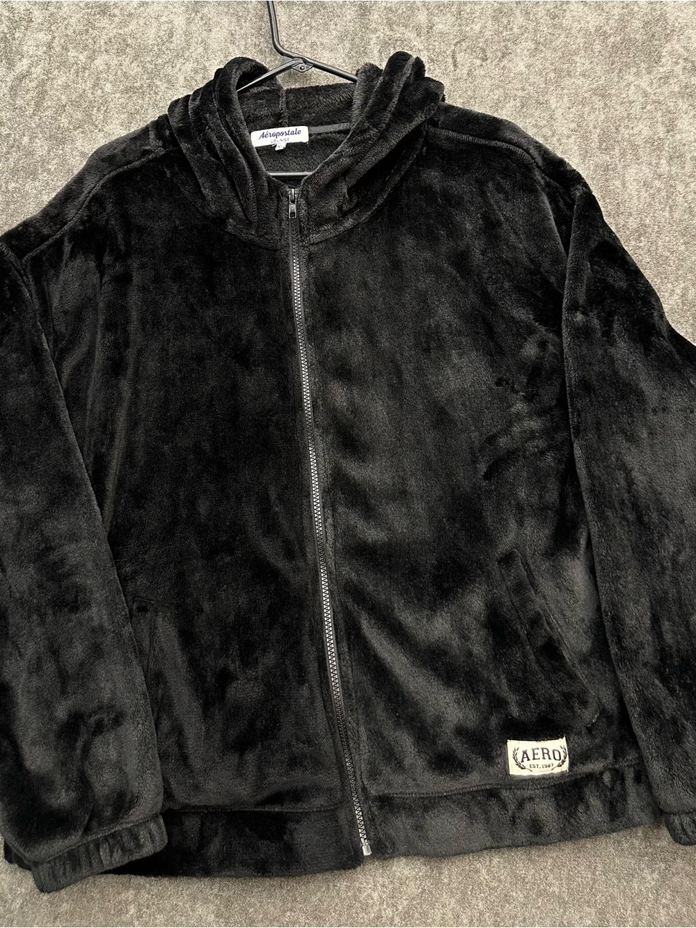 Aeropostale Black Plush Hooded Zip Jacket